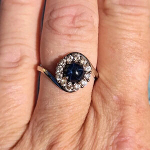 Blue Star Sapphire & White Zircon Halo Ring